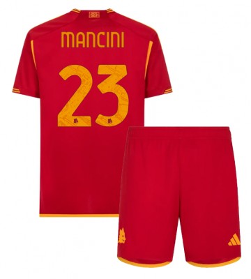 AS Roma Gianluca Mancini #23 Primera Equipación Niños 2023-24 Manga Corta (+ Pantalones cortos)